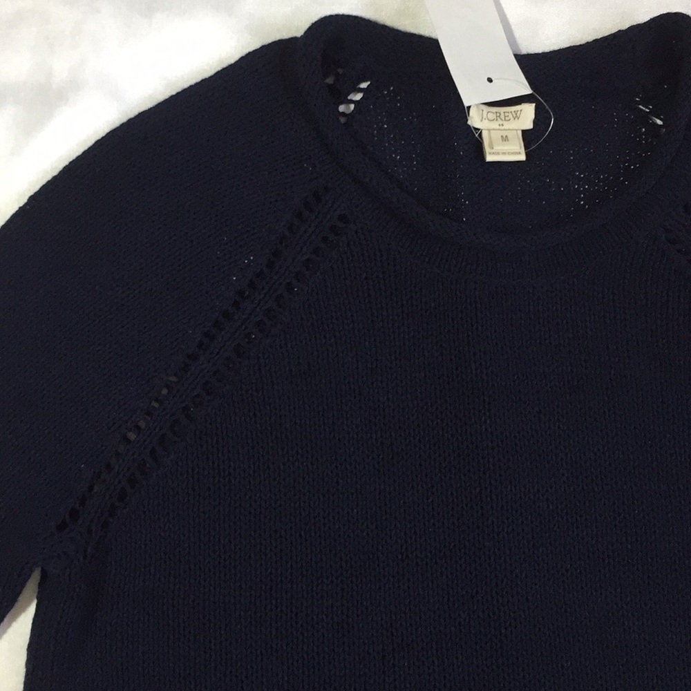 J.Crew Cable Knit Navy Raglan Sweater Size M - Picture 6 of 8